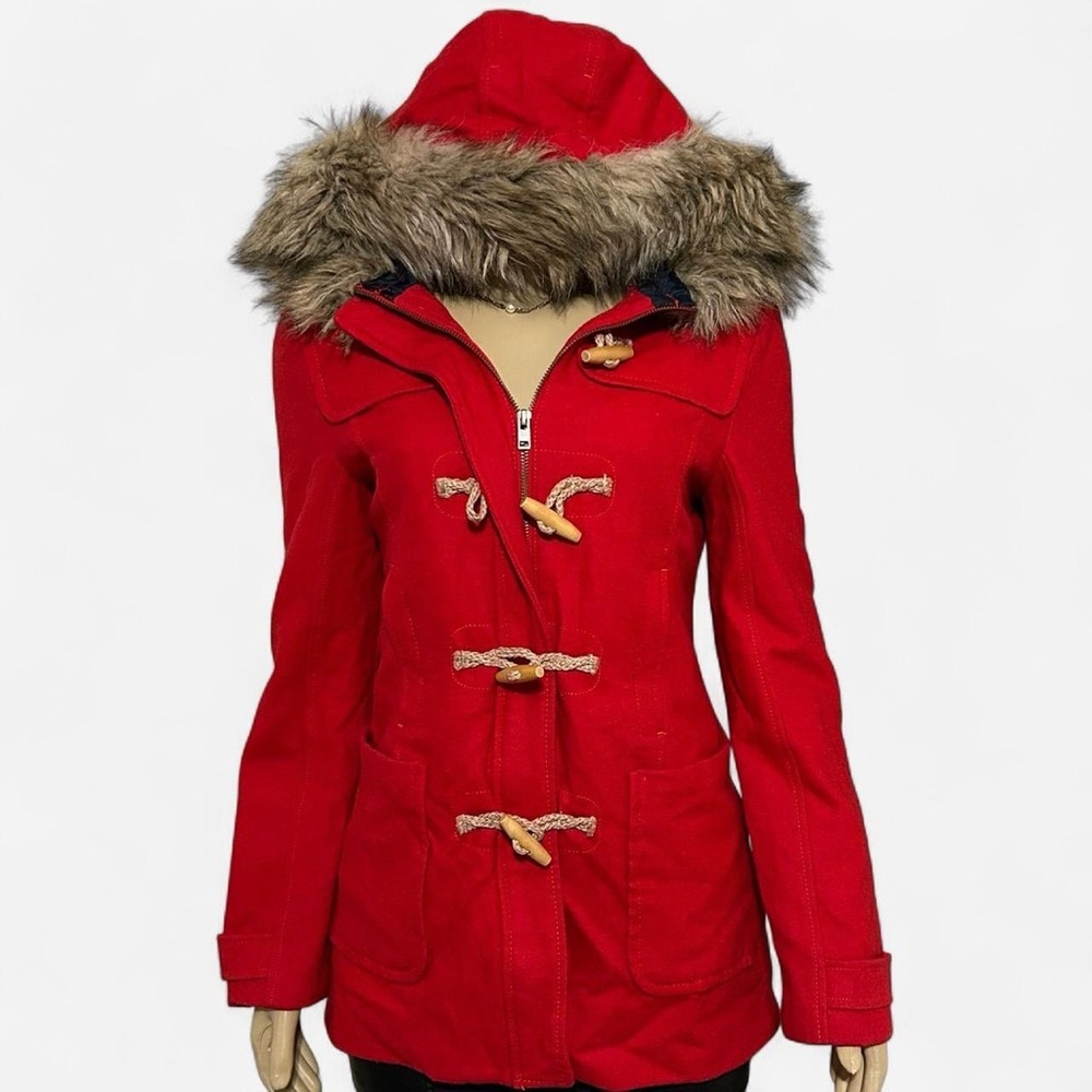 American Eagle Outfitters Red Toggle Close Pea Coat